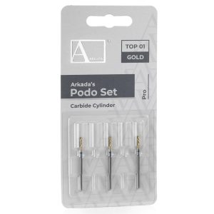 Podo Set „Top 01“ Gold (Hartmetallfräser – Zylinder, 3 Stück / Packung)